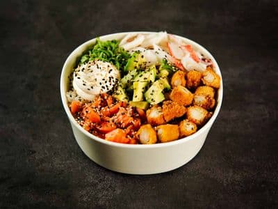 Dos gohan de salmon y langostinos